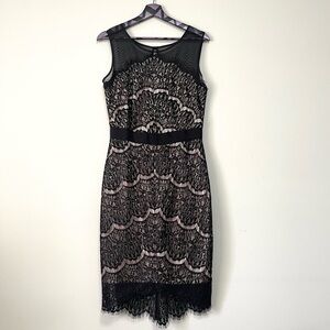 Jax Bodycon Black Lace Midi Cocktail Dress Size 8